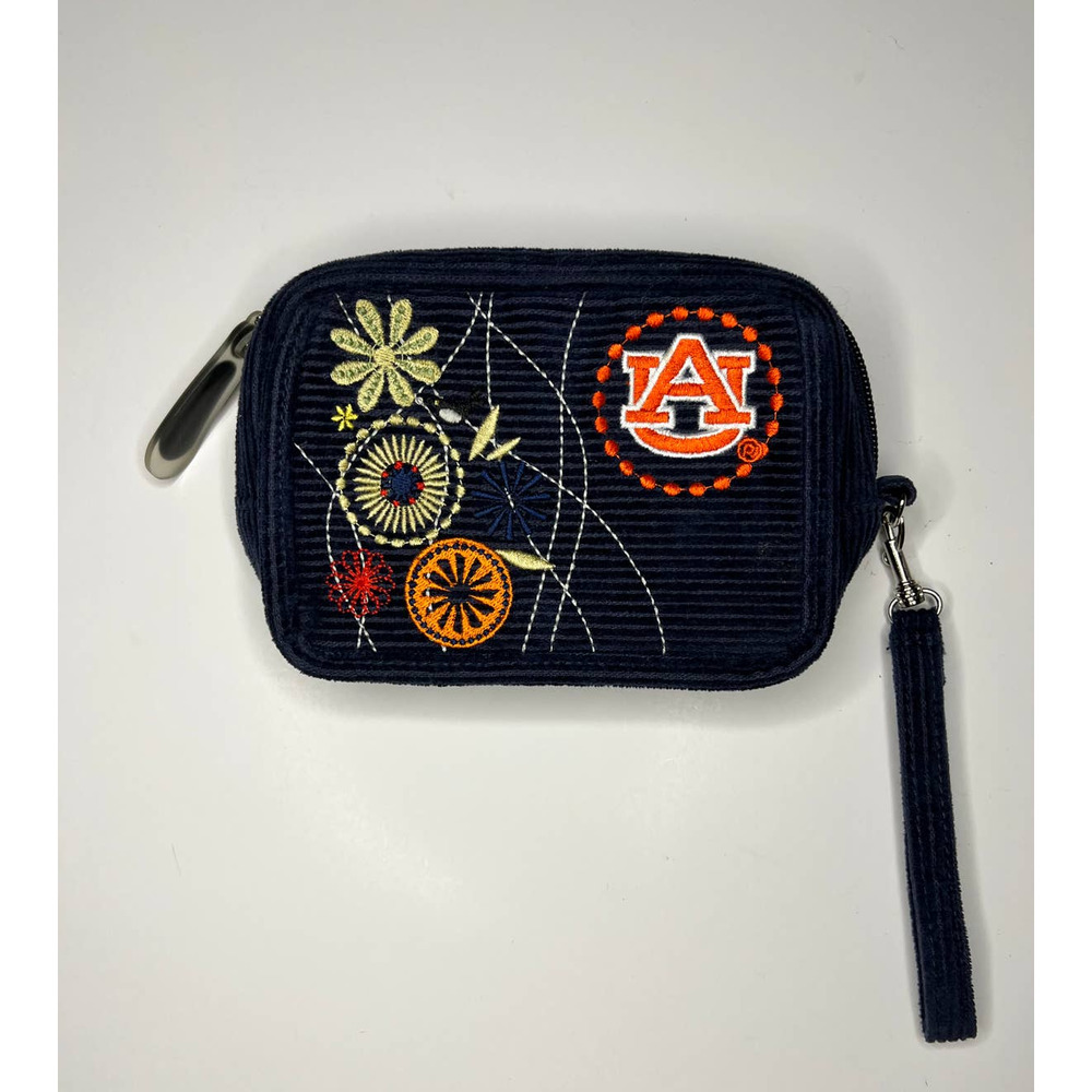 University of Auburn Tigers Spirit Ready Wristlet Purse Blue Corduroy Embroidery